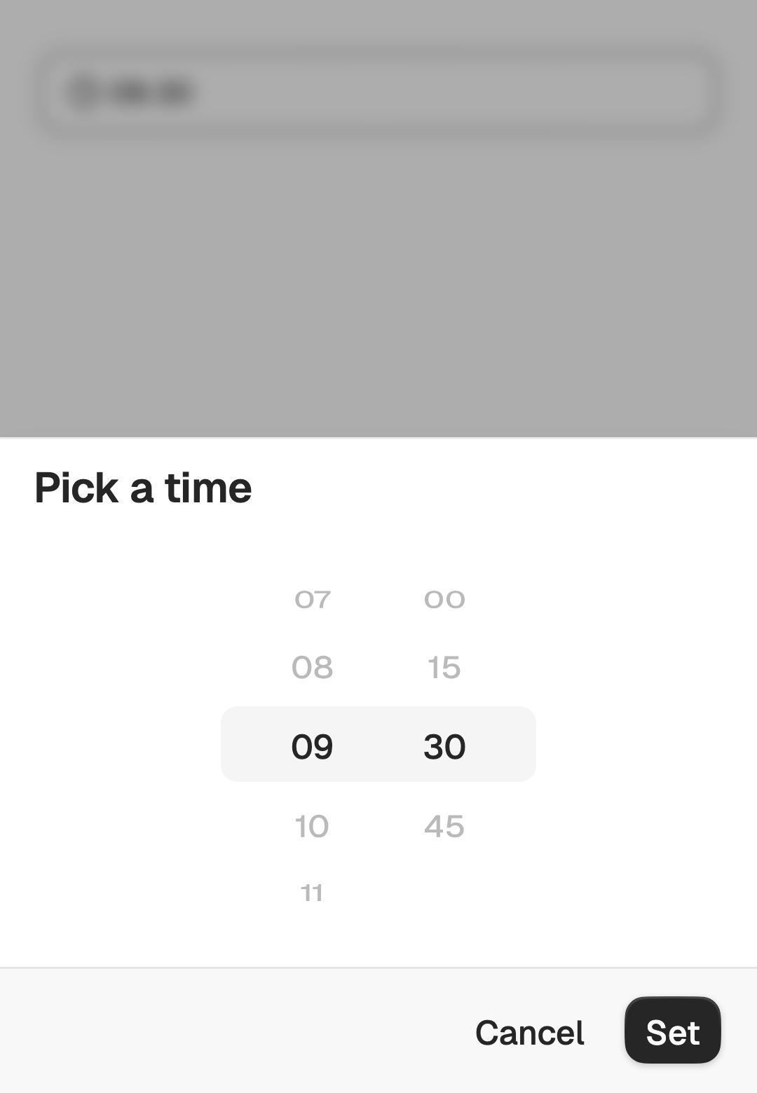 Time picker with a coarse minute step