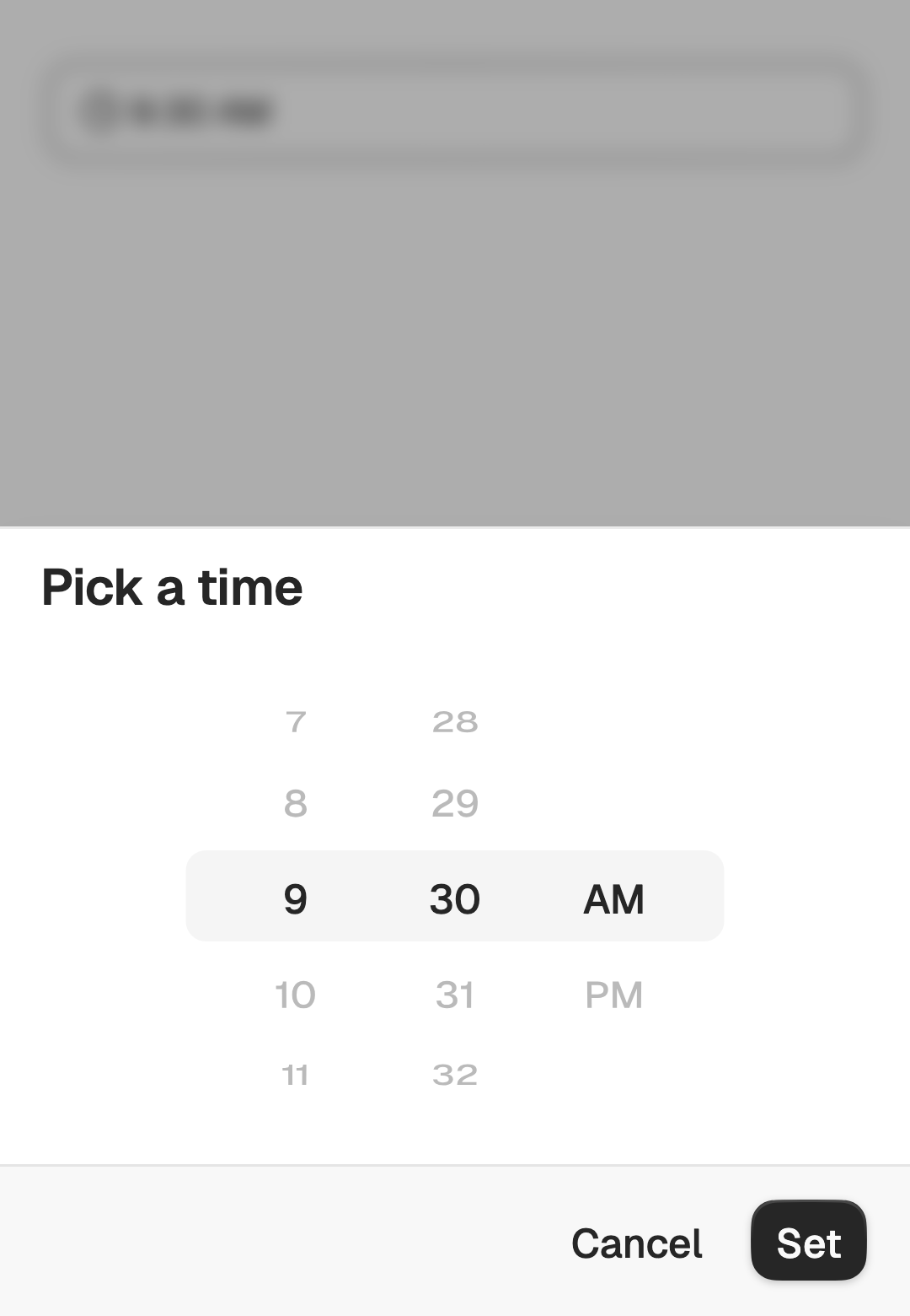 Time picker wheels